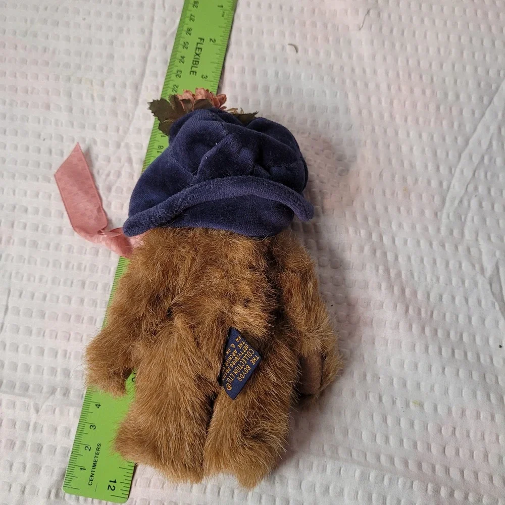 Boyds Collection Teddy Bear Plush Brown Mohair Style Blue Hat Pink Ribbon 8 inch